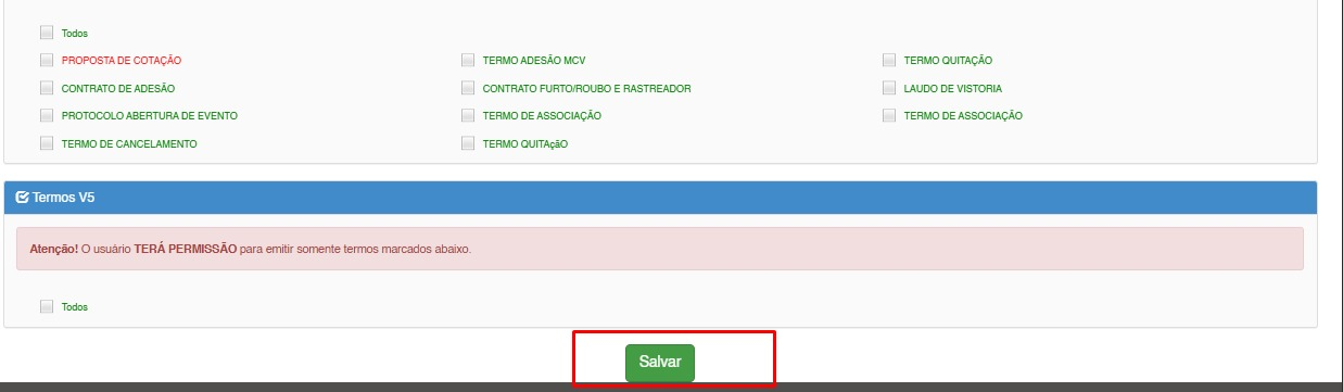 Botão Salvar destacado ao final da página