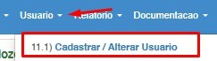 Menu Usuário > Cadastrar/Alterar Usuário no SGA